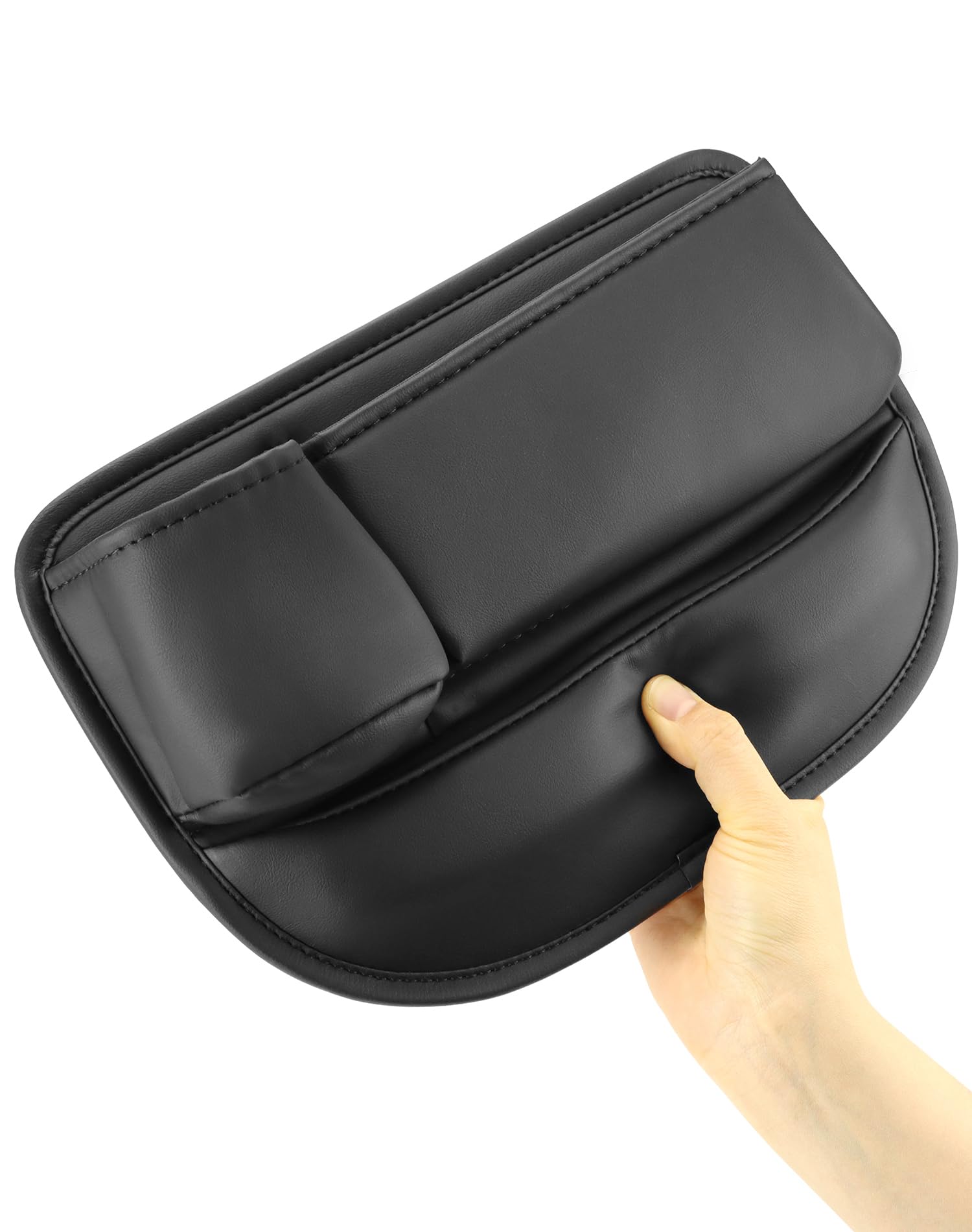 QWORK® Autositz Lückenfüller, Leder Aufbewahrungsbox Auto Organizer Vorne mit Getränkehalter und USB-Ladeloch