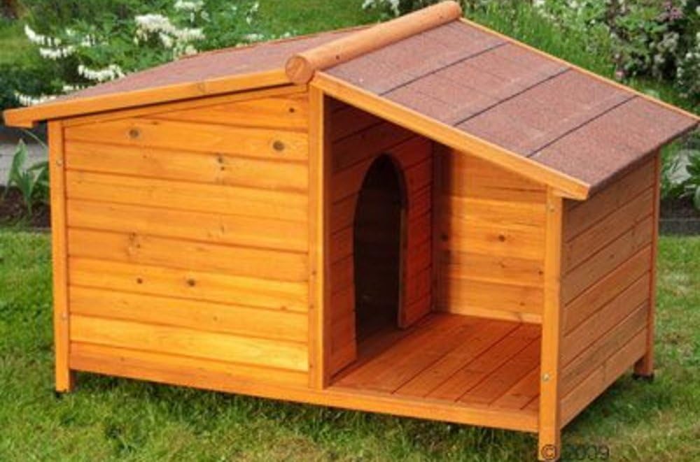 Small Wooden Dog Kennel. Sturdy and Attractive Outdoor Wood Dog Kennel & Sheltered Patio Make For a Special Home For Your Pet.