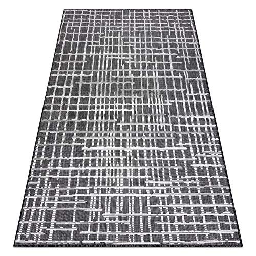 rugsx Alfombra SISAL SION 22144 Enrejado, Líneas Tejido Plano Negro/Crudo 120x170 cm