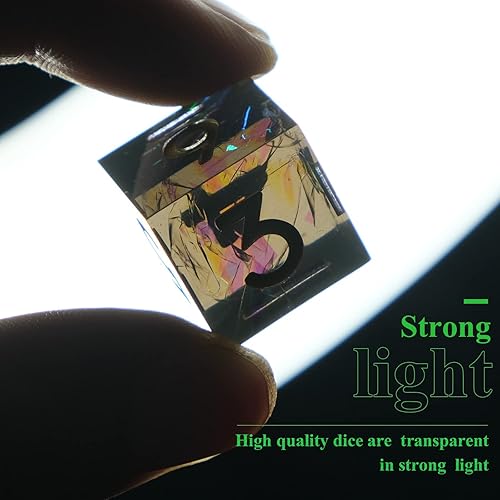 Vista 6 de DND - Juego de dados hechos a mano, 7 accesorios, dados de borde afilado para juegos TTRPG de Calabozos y Dragones, RPG multicara de resina Negro