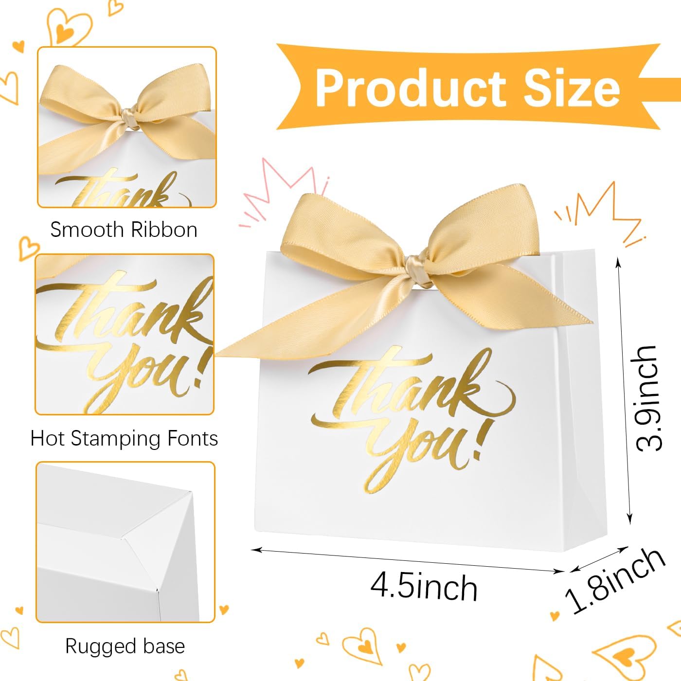 50 Pack Small Thank You Gift Bags, 4.5x1.8x3.9 Inch Mini Gift Bags with Ribbon, Baby Shower Favor Bags, White Thank You Bags, Party Favor Bags for Candy, Wedding, Bridal Showers, Birthday - Image 3