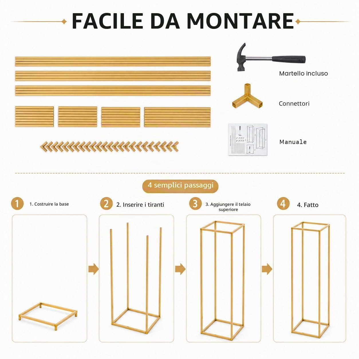 4 supporti per fiori in metallo, a colonna geometrici, centrotavola, rettangolare, per matrimoni, decorazioni per feste