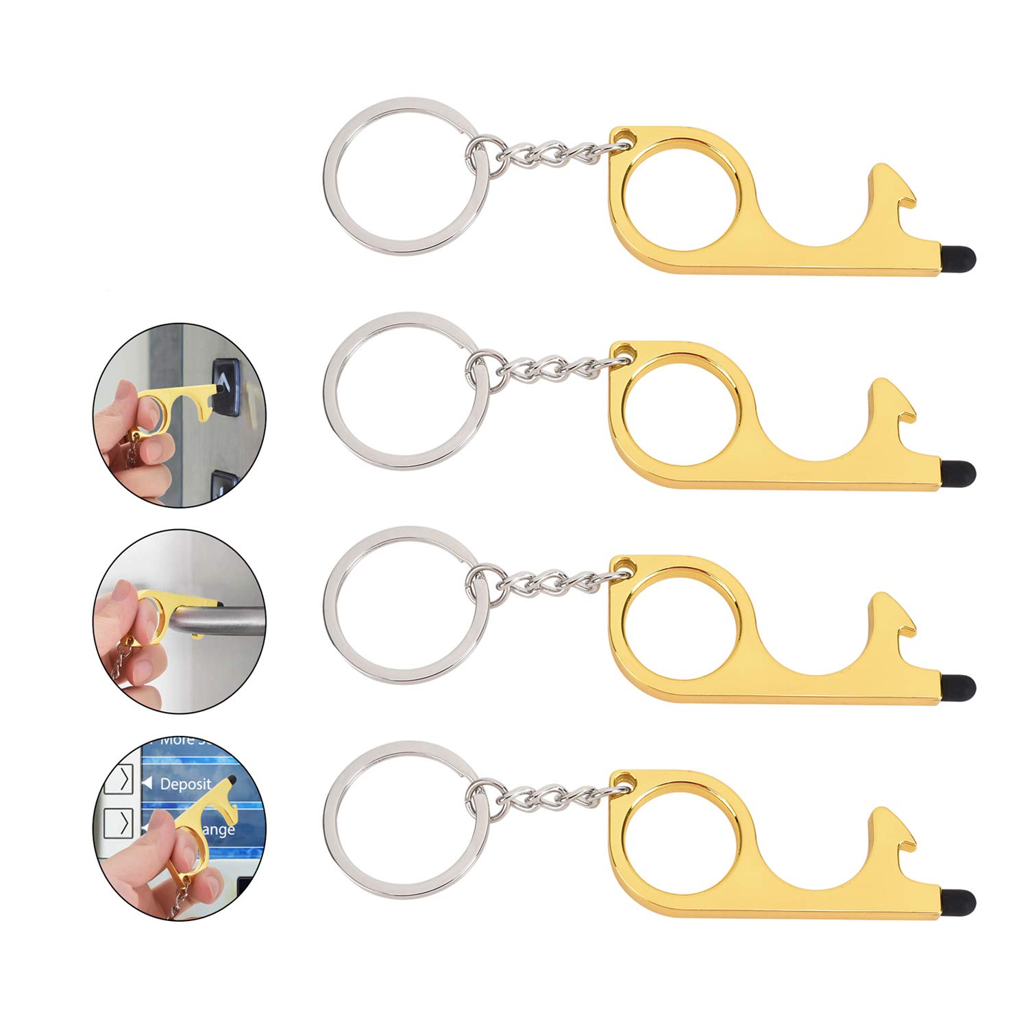 [4 PACK]- Linkbro Clean Key Portable Door Opener Tool & No Touch Hand Tool With Key Ring, All Avoiding Germs by Working on Touchscreens & Signature Pads, Carrying Shopping Bags