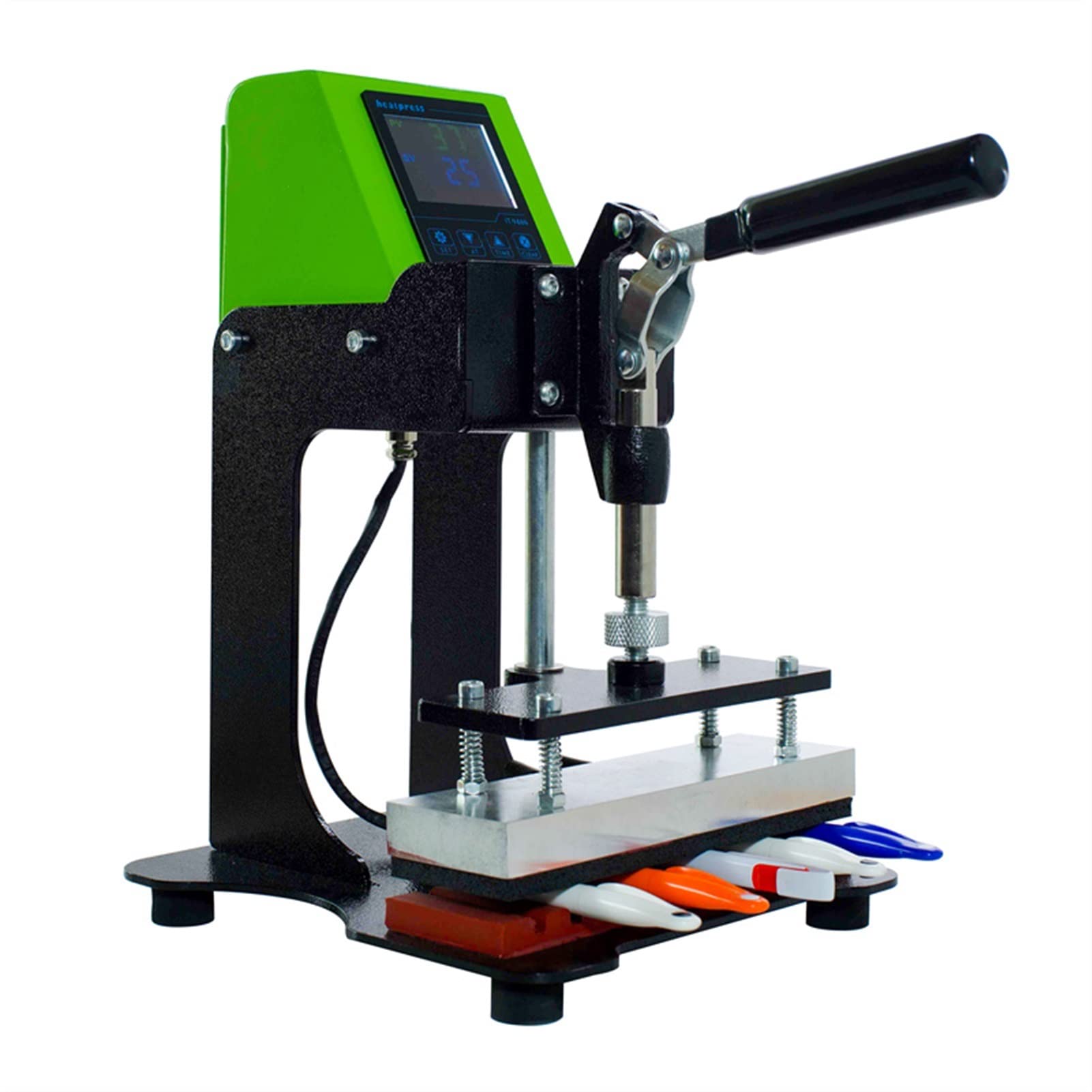JVDDI Manual 10 In1 Clamshell Pen Heat Press Machine For Heat Transfer Custom Logo On Plastic Pen Hot Stamping In Size Of DIA 10-11mm(Groen)