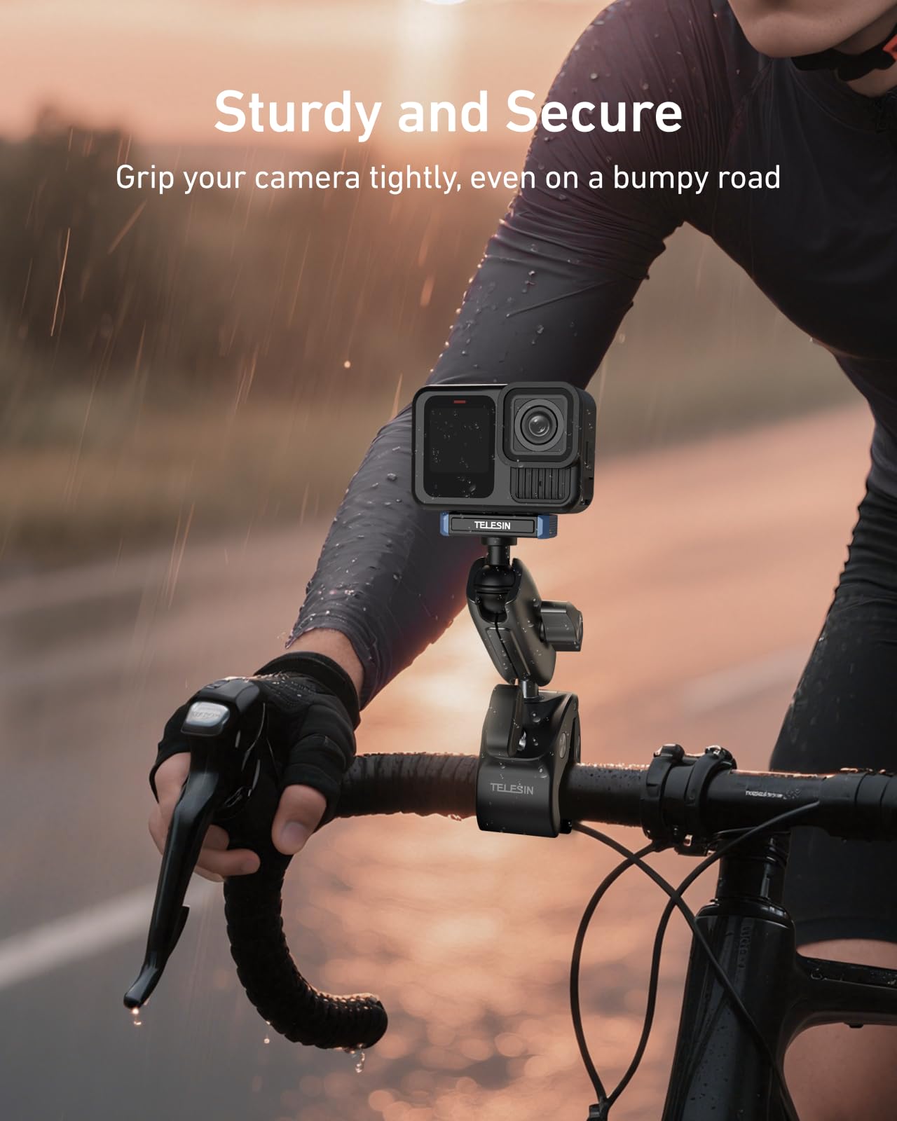 TELESIN Super Clamp per Moto/Bici per GoPro Hero 13, 9-38mm | Manubrio, morsetto potente e testa sferica 360°, per manubri da 9 a 38 mm