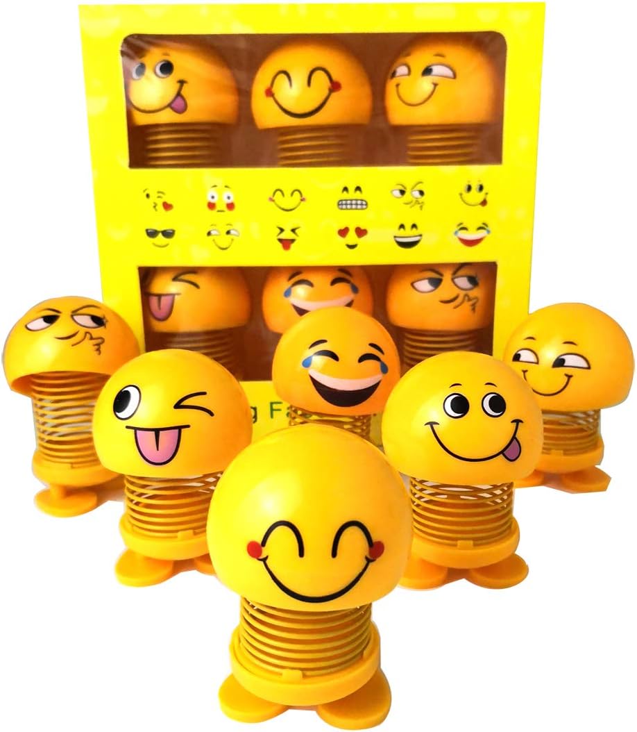 YIJIAOYUN Cute Shaking Head Dolls, Funny Smiley Face Springs Dancing Toys for Car Dashboard Ornaments, Party Favors, Gifts, Home Decorations (6 Pcs)
