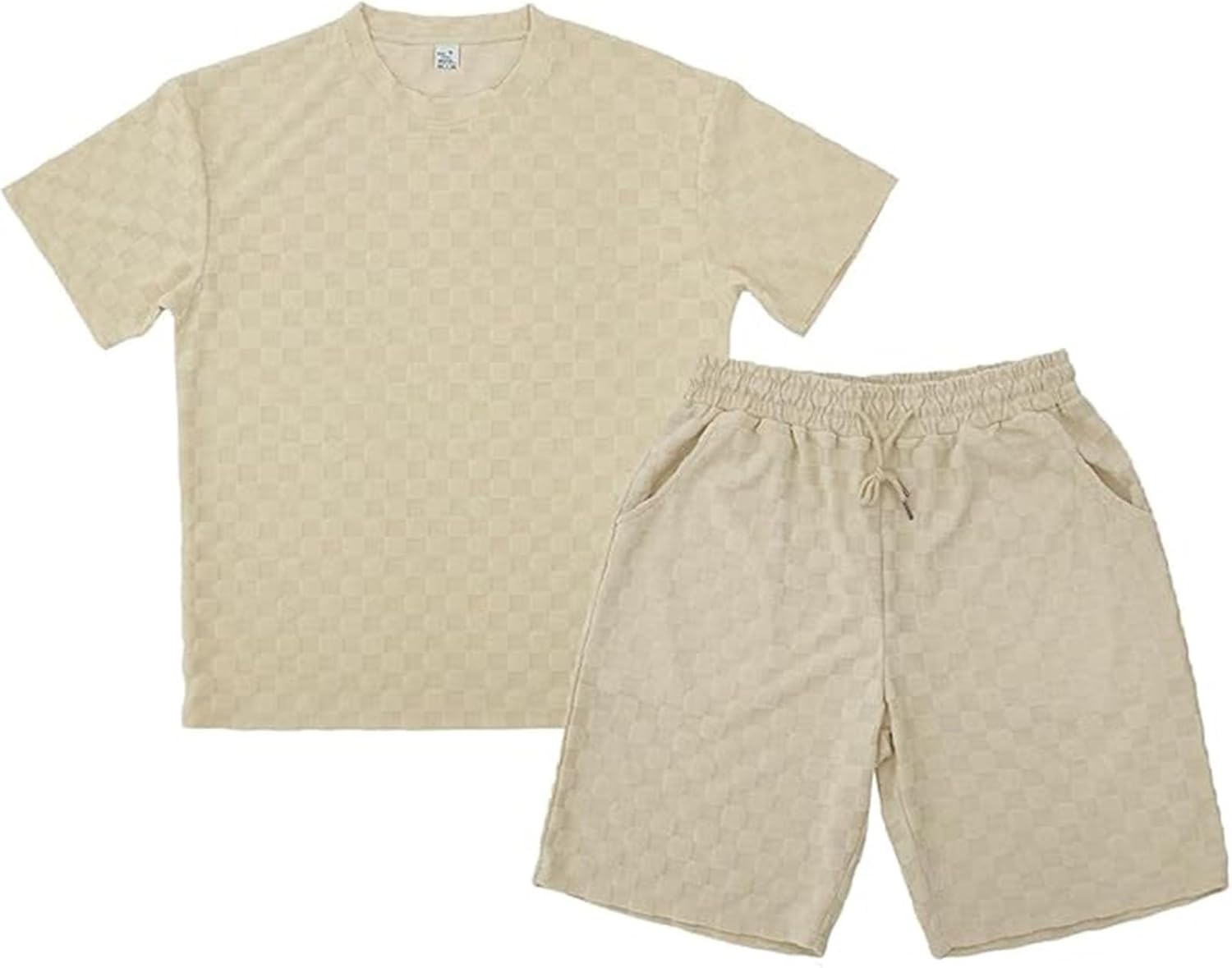 [とよし] ジャージ上下セット メンズジョギングスーツ、2ピースTシャツとショートパンツ、ポケット付きクルーネックスポーツスーツ、サ