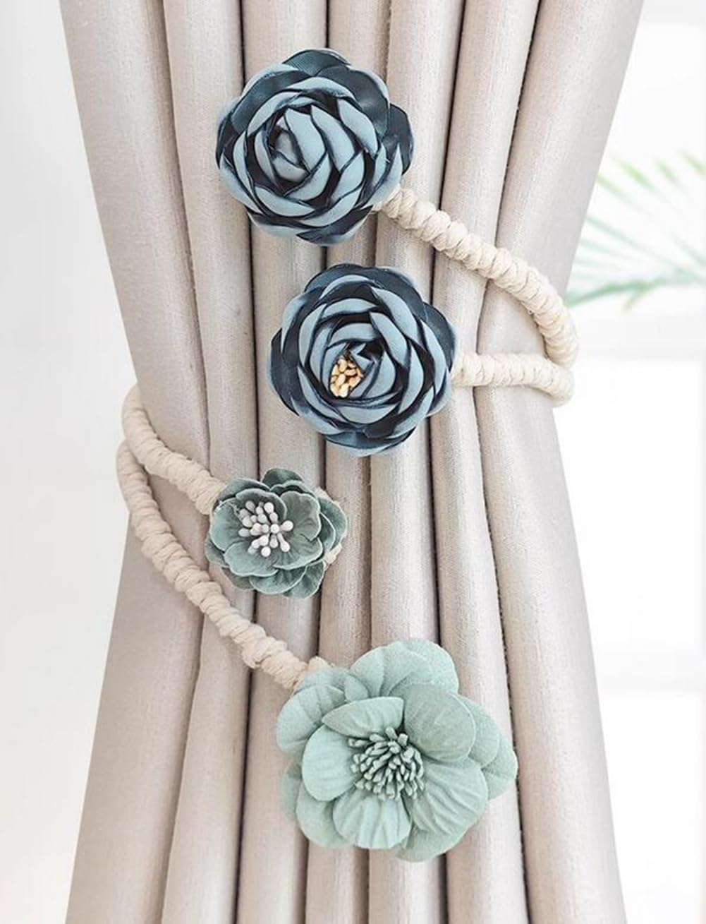 1 Pair Flower Curtain Tiebacks Simple Decorative Curtain Buckle Tieback Creative Drape Tiebacks Rope (Gray Blue)