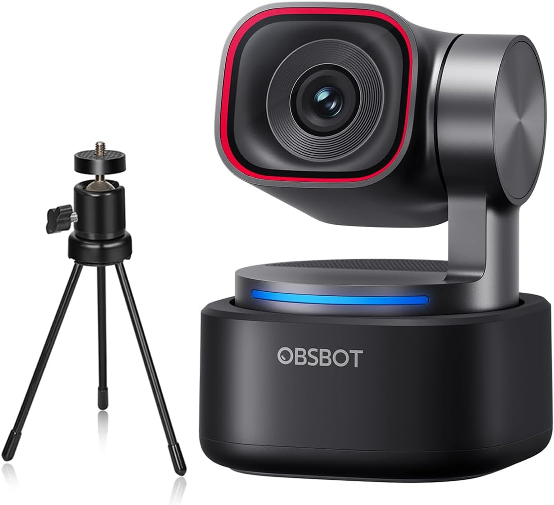 OBSBOT Tiny 3 AI-Powered Spatial Audio 4K PTZ Webcam, Tri-Mic AI Tracking 2.0 Voice Control Gesture Control 1/1.28" Sensor 4K Streaming Camera for Zoom Meeting Content Creation, W Mini Tripod