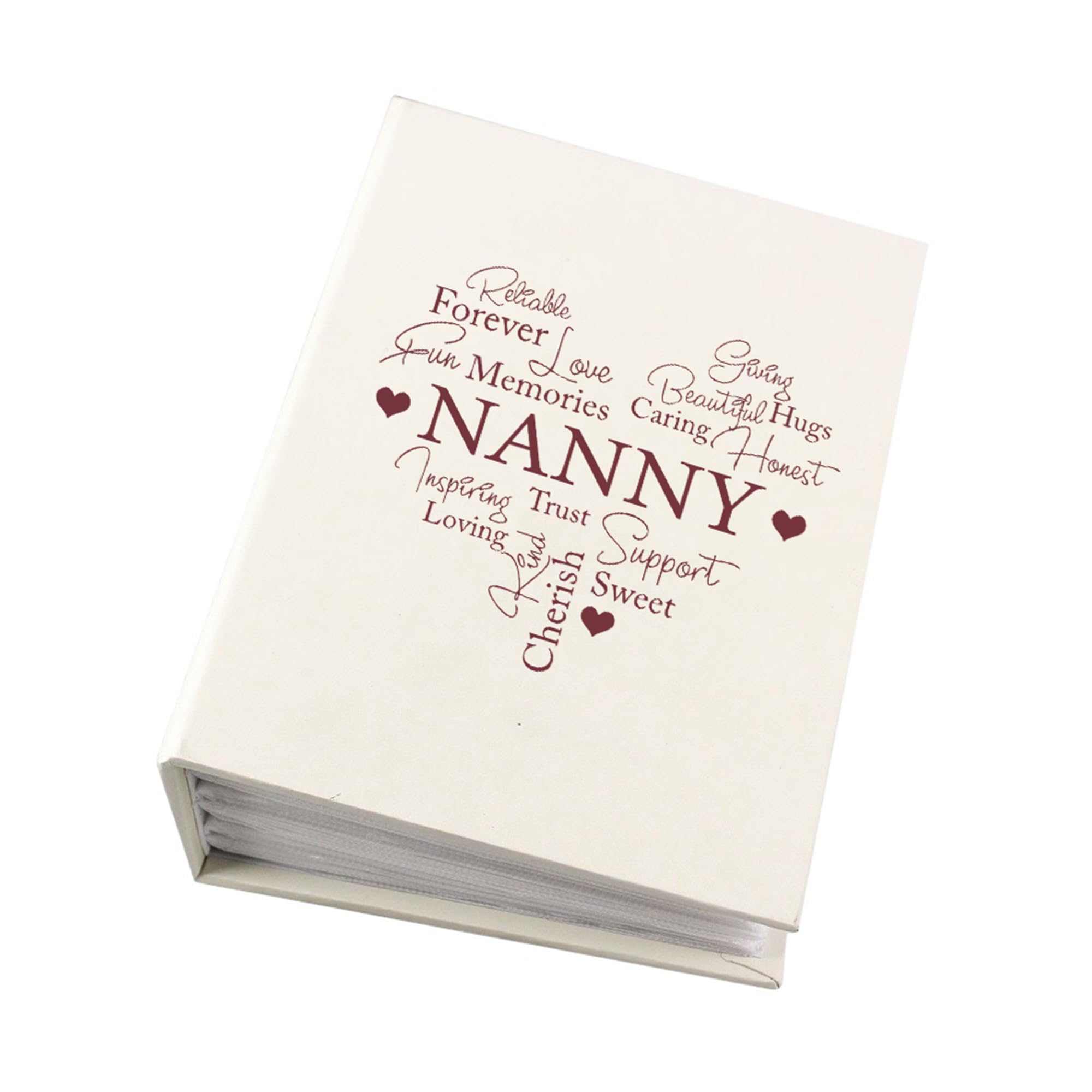 Nanny Photo Album Gift With Word Heart For 100 x 6x4 Photos With Sleeves