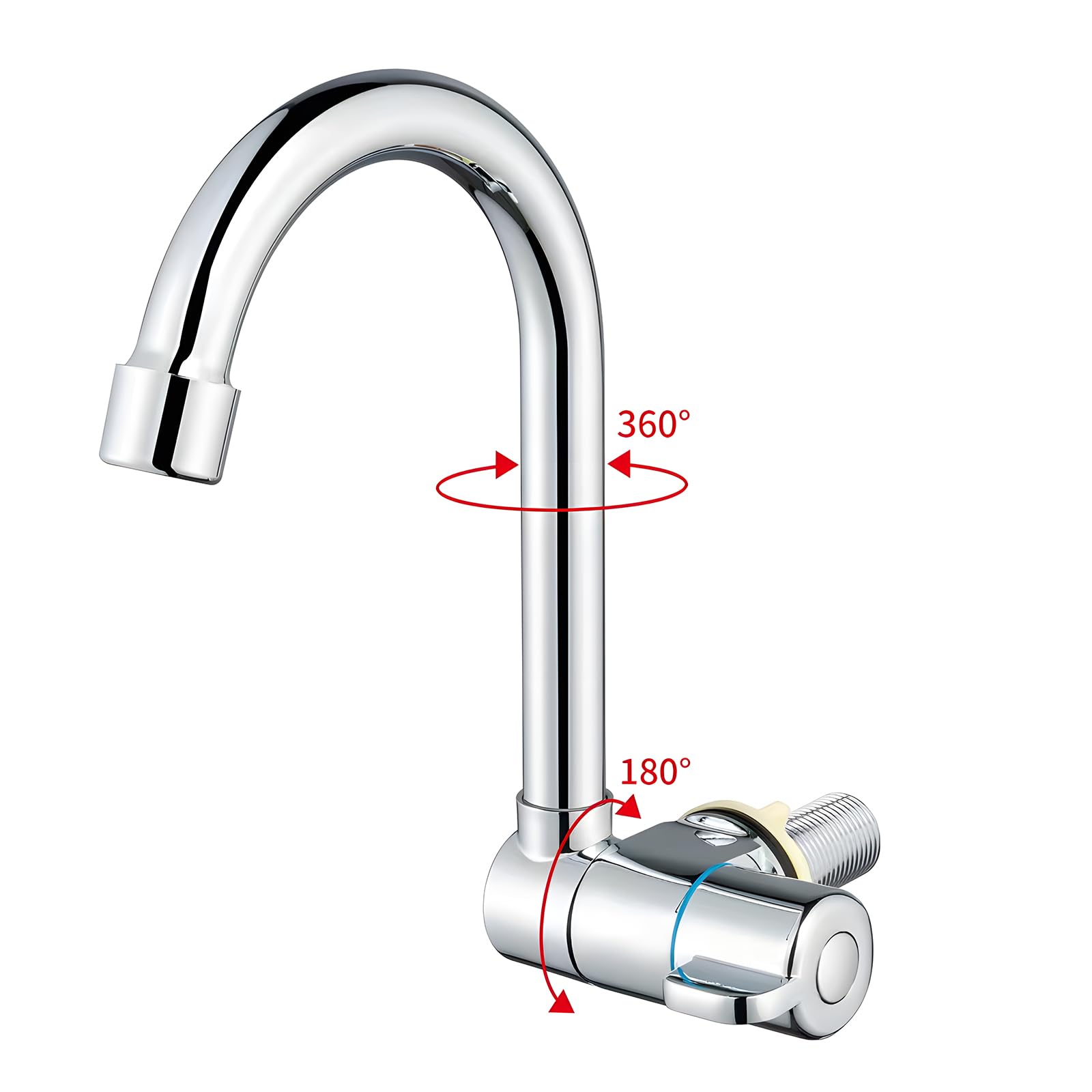 Grifo giratorio de 360° de latón cromado para fregadero de cocina, grifo monomando de agua fría con rosca G1/2 para autocaravanas/yates/lavabos, duradero y elegante
