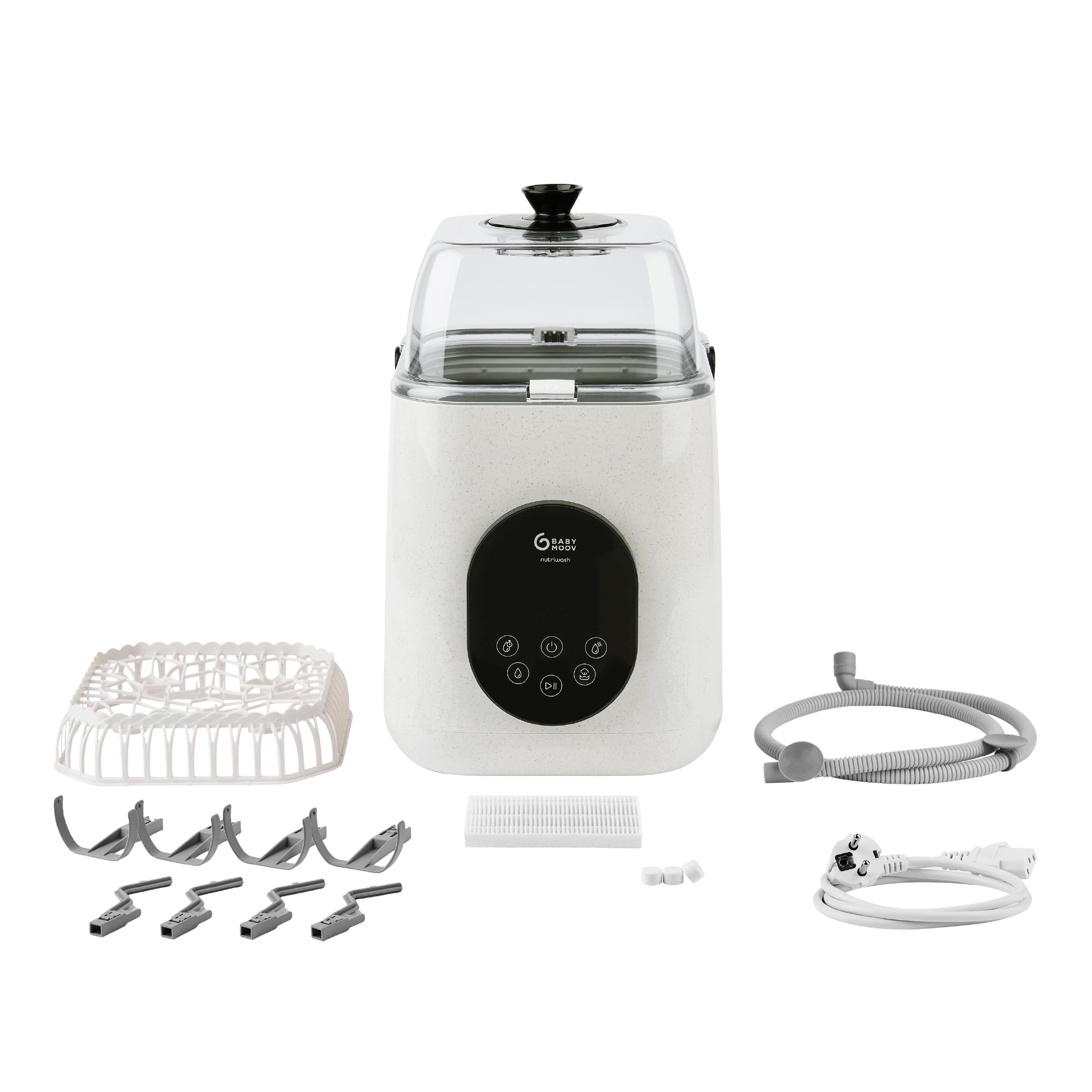 Babymoov Lave Biberon Electrique NutriWash - 4 en 1 : Lave, Stérilise, Sèche & Stocke - 11 Programmes Rapides dès 19 min - Universel Biberons & Accessoires Bébé - Écran Tactile - Garanti à Vie