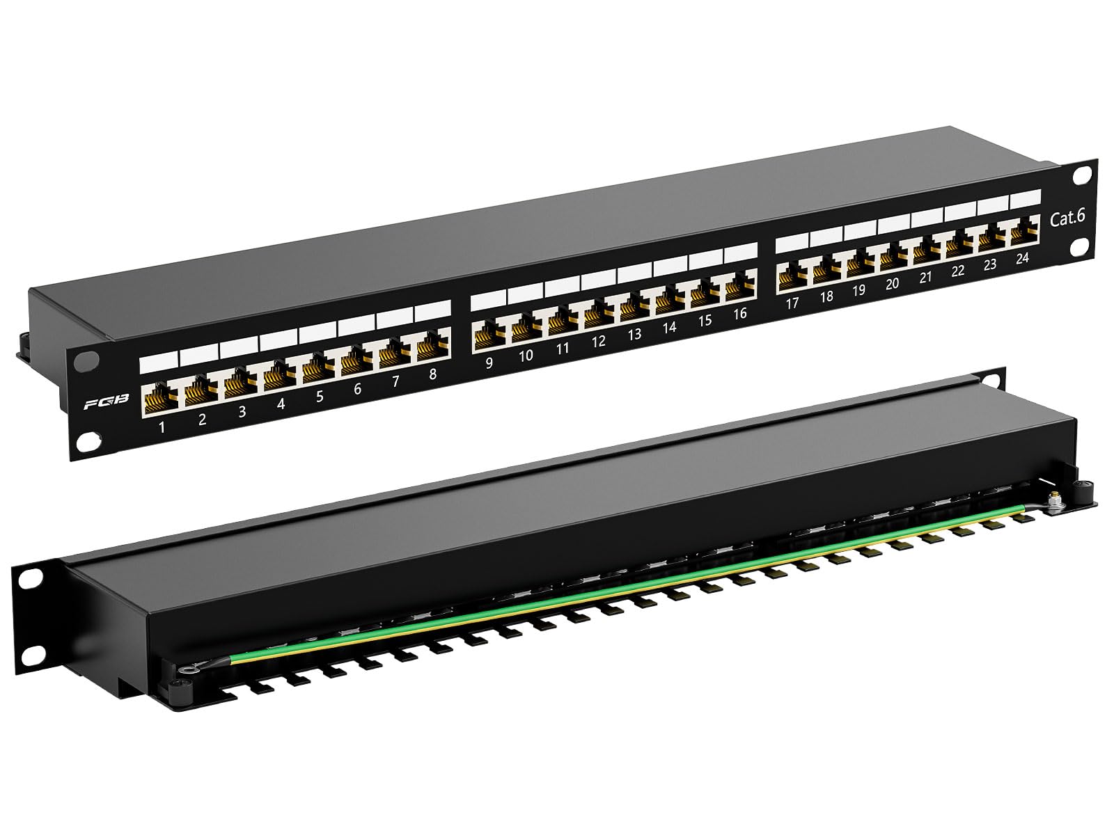 FGB CAT 6 Patchpanel Verteilerfeld 24 Port - RJ45-19" Zoll Rackeinbau Servermontage - Patchpanel Geschirmt Netzwerk-Patchpanel für Gigabit-Netzwerk-Switch