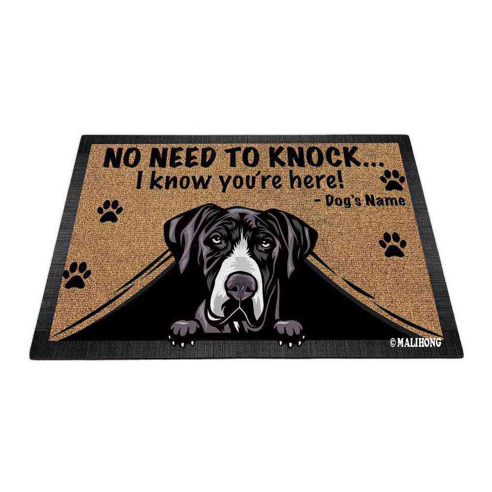 Personalized Doormat Peeking Dog Great Dane No Need to Knock I Konw You're Here 23.6 x 15.7 Inch