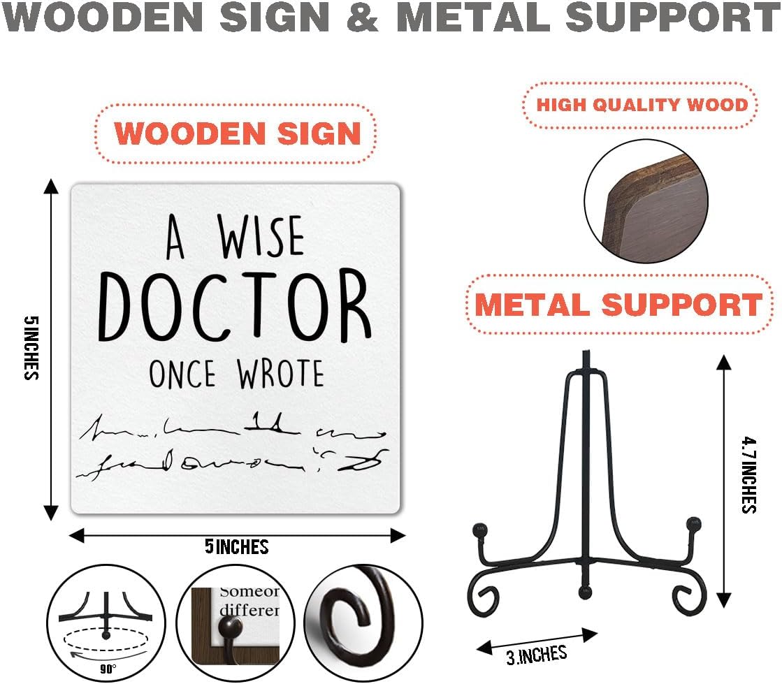 Funny Doctor Gifts for Hospital Clinic Coworkers, Friends - Wooden Sign with Metal Stand - Humorous Desk Decor Gift for Office Desk, Bookshelf, Stress Relief Gifts, 5x5 Inches -E58 image 2