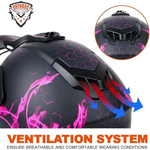 Miniatura 6 de Orthrus Certificado DOT Casco para adultos y jóvenes para moto de tierra, ATV, motocross, fuera de carretera, bicicleta de motocicleta (BIO-Rosa, L)