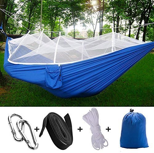 Camping Double Hammock with Mosquito Net - Lightweight - Easy Assembly - Portable Parachute Nylon Hammock For Camping, Backpacking, Survival, Travel & More