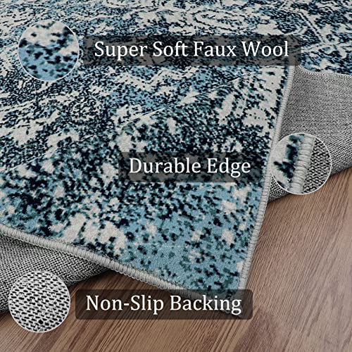 Morebes Persian Washable Blue 5X7 Rug, Oriental Kitchen Rug Distressed Vintage Living Room Office Throw Rug, Non-Slip Dining Mat Non-Shedding Floor Carpet For Entryway Mudroom #TOP1