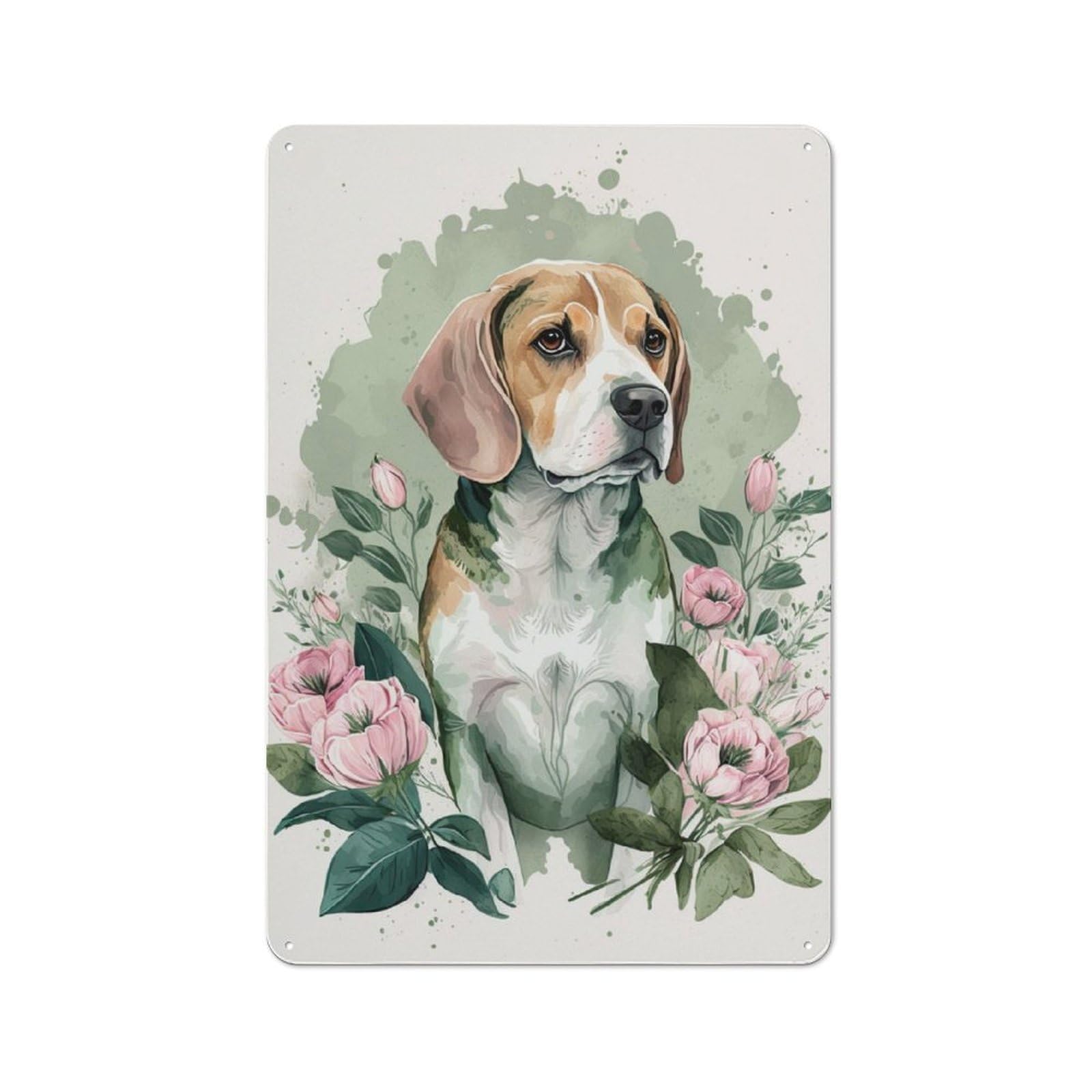 Junmoney Beagle Floral Portrait Retro Metal Plaque 30X20cm For Lounge Or Reading Corner, Winter Wall Decor For Reading Corner Decorators