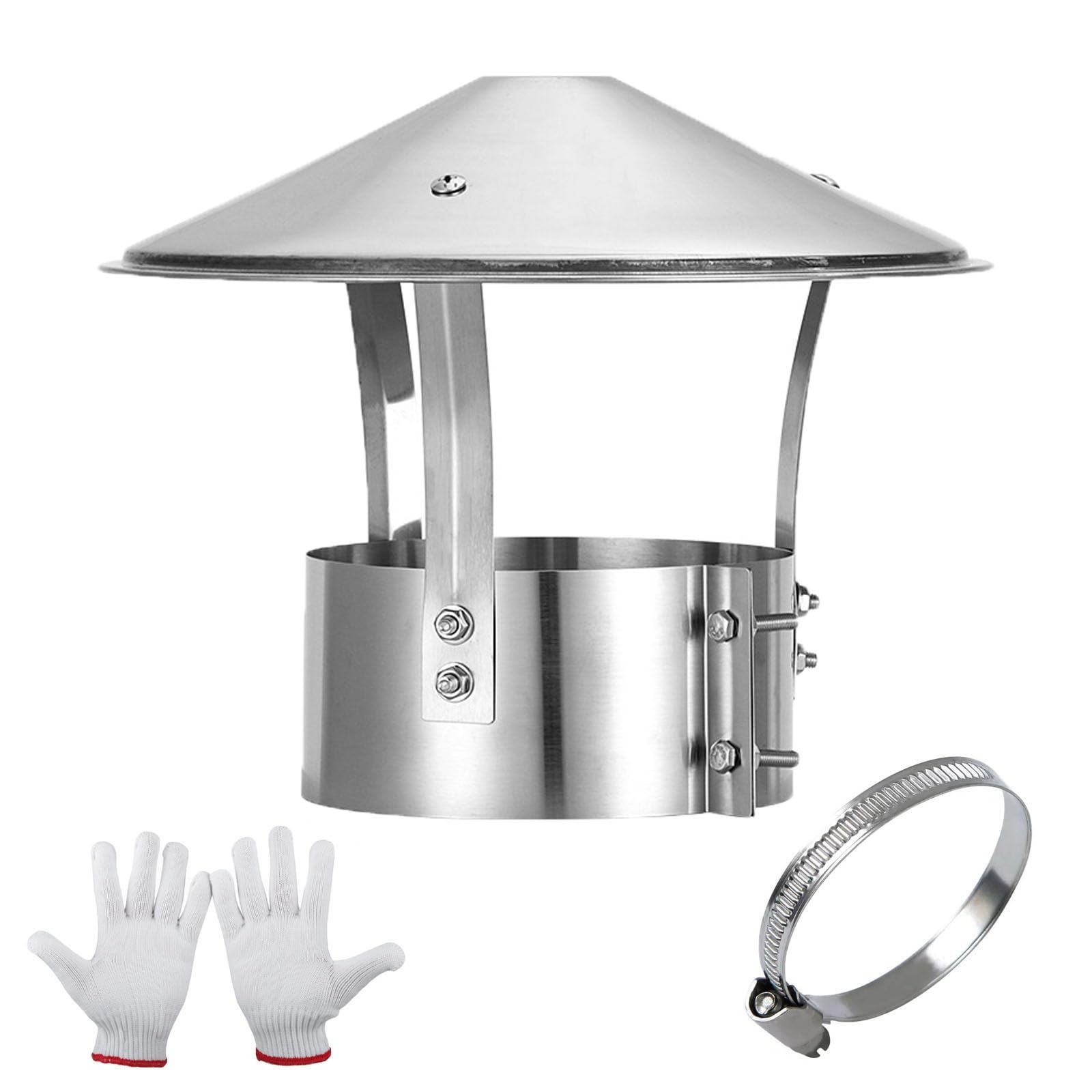 OYSKGNCMW 201 Stainless Steel Chimney Cap for Fireplace and Wood Stove, Round Roof Vent Cover, Rainproof and Windproof Stove Pipe Topper, Adjustable Fit 3.5" to 9.5"(6.7in)