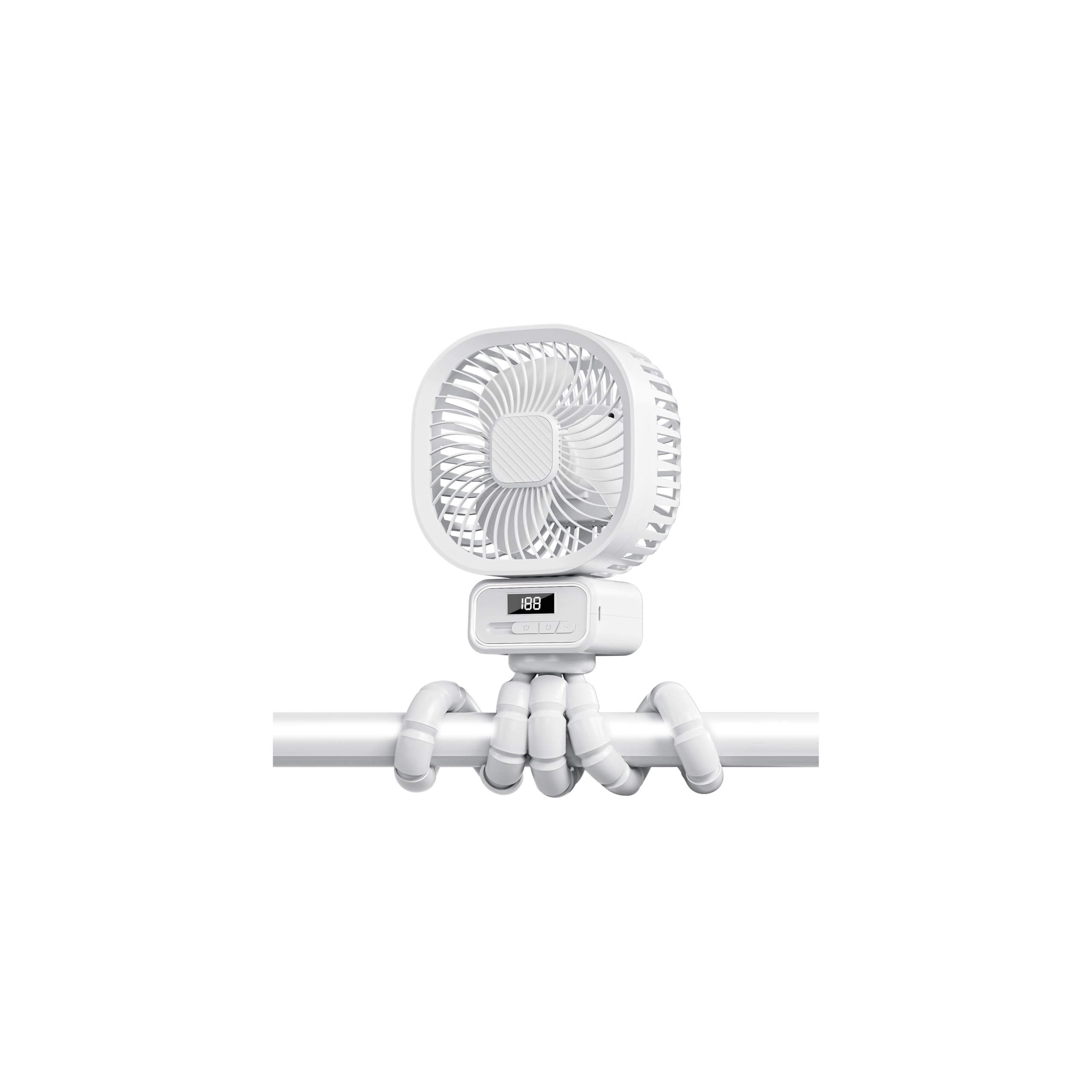 Ventilateur Portable Poussette avec 10000mAh, 3 Vitesses Ventilateur Rechargeable à Rotation 270°, Ventilateur USB Silencieux avec Support Amovible et LED Convient aux Poussette, Lit bébé, Blanc