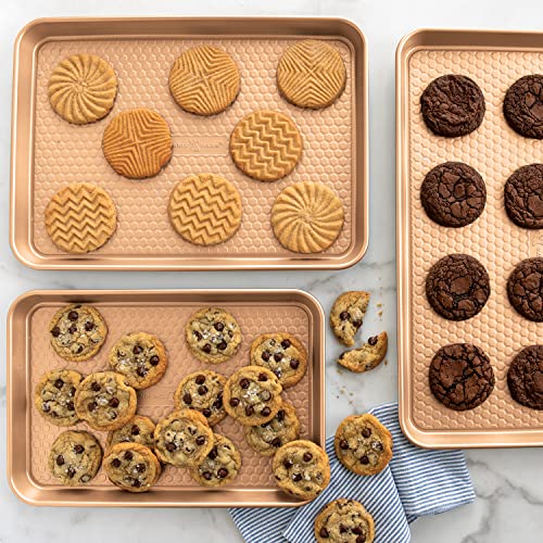 Nordic Ware Honeycomb Embossed Nonstick Baking Sheets, Copper, 3-Pans #TOP3