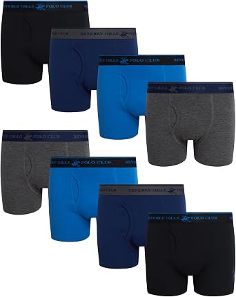 Beverly Hills Polo Club Boys Boxer Briefs - 8 Pack Cotton Breathable Boys Underwear with Fly and Contoured Pouch