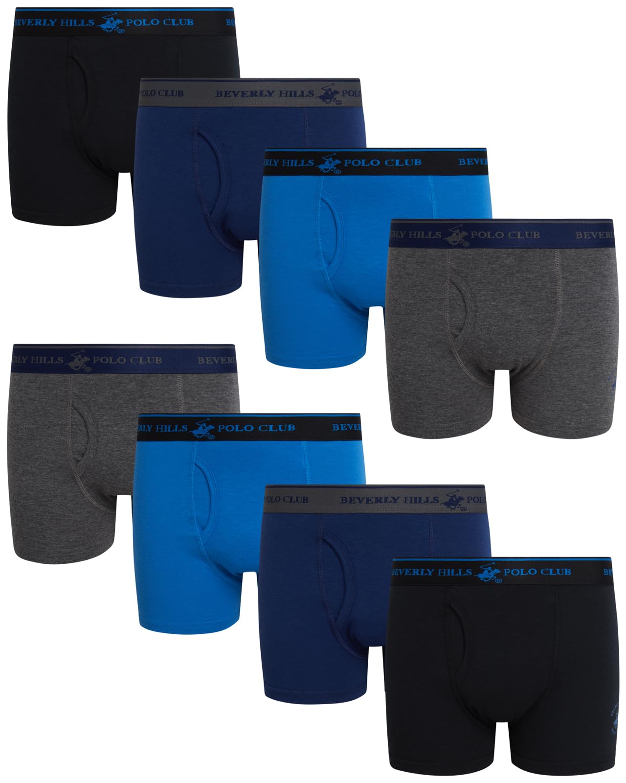 Beverly Hills Polo Club Boys Boxer Briefs - 8 Pack Cotton Breathable Boys Underwear with Fly and Contoured