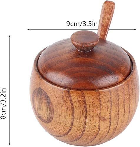 Miniatura 2 de Hapivida Caja de sal de madera, tarro de especias, bodega de sal de madera con tapa y cuchara, pimienta y azúcar, recipiente para condimentos para