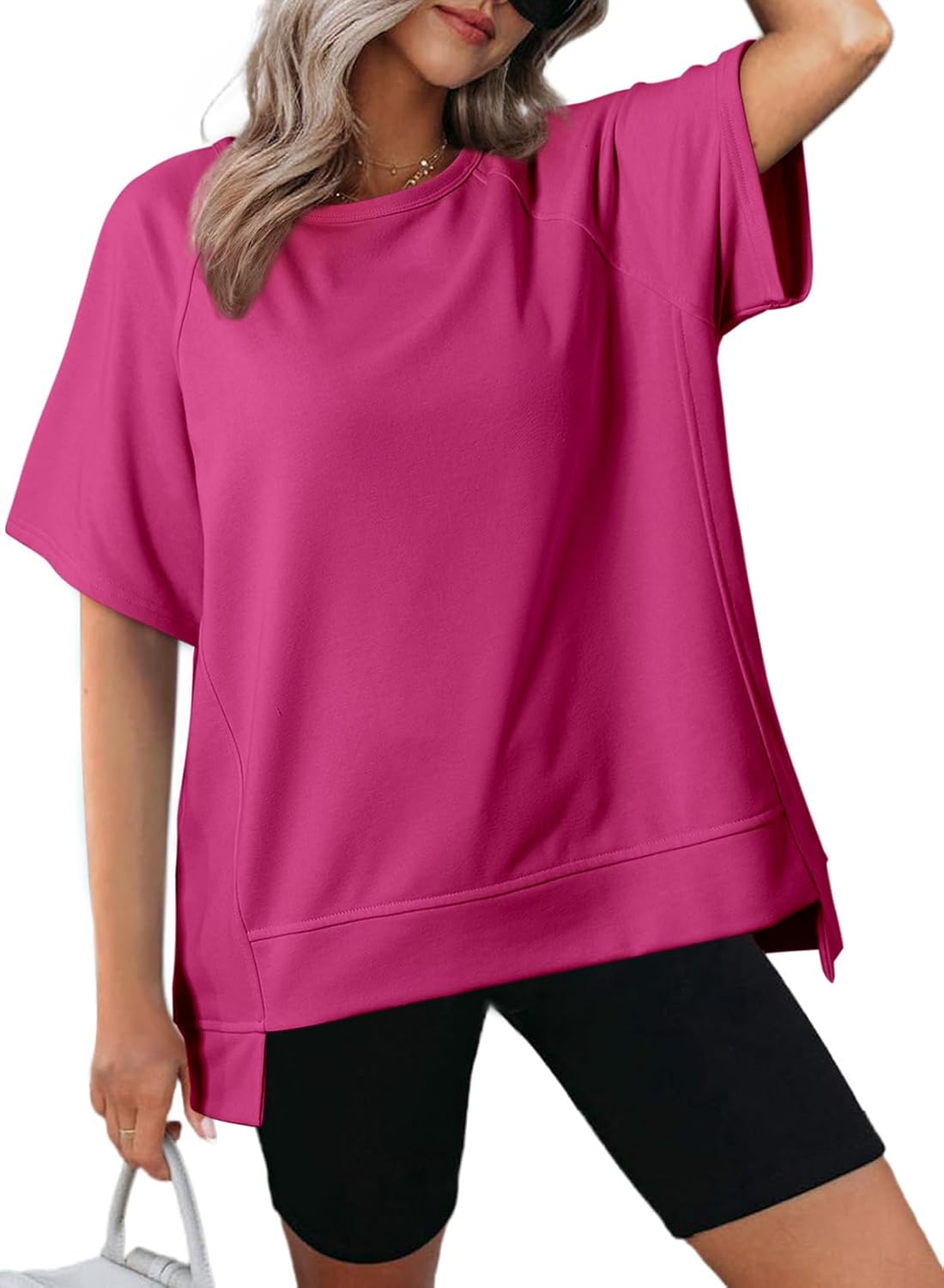 Dokotoo Oversized T Shirts for Women Crewneck Short Sleeve Casual Summer Tops Lightweight Loose High Low Blouse