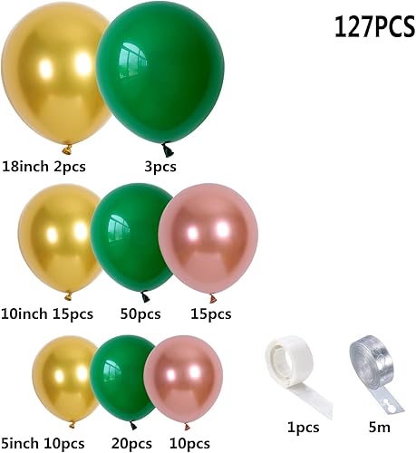 Miniatura 2 de Kit de guirnalda de globos verde oscuro, dorado metálico y oro rosa para decoración de bodas, cumpleaños, festivales, fiestas con cinta de tira de