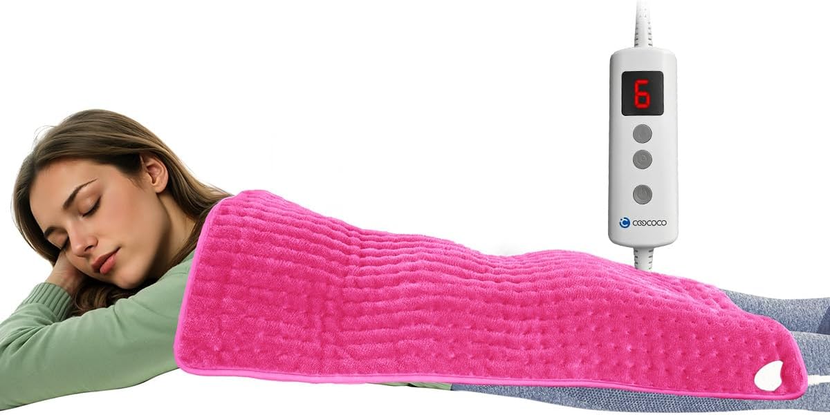 CooCoCo 18" x 33" Large Heating Pad for Back, FSA Eligible Pink Heating Pad for Period Cramps, Heated Pad, 6 Heat Settings, Auto Off, Moist Heat, Cute Heat Pad for Women Mom Wife Teens