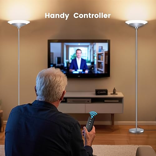 Miniatura 19 de Torchiere - Lámpara de pie LED de 72 pulgadas de alto con control remoto/botón, 1800 lm, 3000-6500 K, 30 W regulable moderna lámpara de piso de Negro