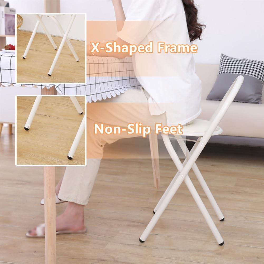 18-Inch Folding Padded Stool with Backrest, Portable Kitchen Chair for Adults, No Assembly Required, Easy Storage, Ideal for Bars and Parties