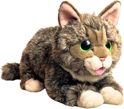 Cuddle Barn Lil BUB | Soft Brown Tabby Cat Plush Toy | Life Sized Cat Stuffed Animal |Cute Kitty Plushie with Big Green Eyes | Realistic Kitten Stuffy for Girls, Boys, Kids, Adults -18" w/Tail