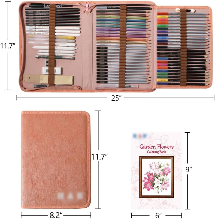 77 Pieces Colour Pencil Sketch Drawing Set Complete of Oil-Based Water-Soluble Metal Pencils Art Supplies
