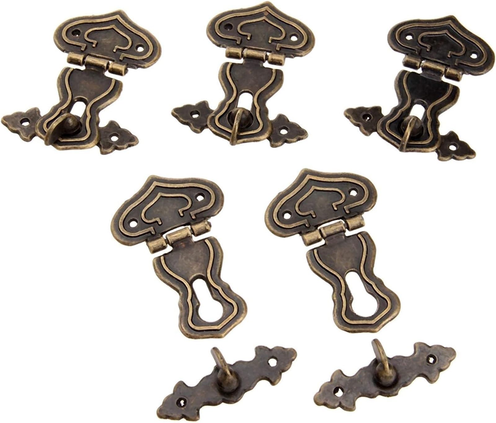 Chiusura a scatto for scatola antica, Gancio di chiusura antico, Chiusura a scatto con fibbia a gancio retrò anticata, 5x Scatola regalo for gioielli decorativi in ​​stile retrò in ottone e legno Chiu