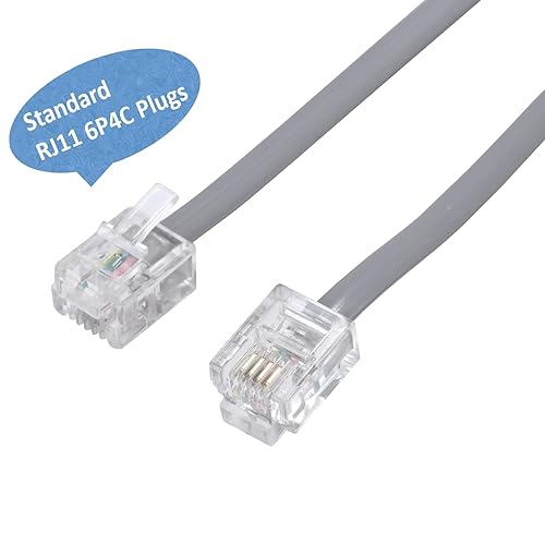 Miniatura 3 de LanSenSu Cable de extensión de teléfono fijo con enchufe estándar RJ-11 6P4C (paquete de 3 unidades, plateado, plateado)