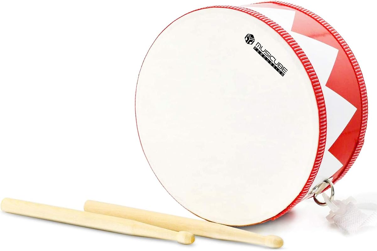 Kids Drum Set 8-Inch Wooden Drum Toys with an Adjustable Strap and 2 Drumsticks Educational Baby Musical Toys Drum Sensory Musical Instrument Toys for Toddler Boys & Girls Gift Packing