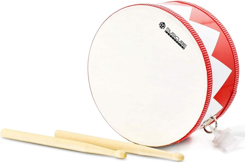Kids Drum Set 8-Inch Wooden Drum Toys with an Adjustable Strap and 2 Drumsticks Educational Baby Musical Toys Drum Sensory Musical Instrument Toys for Toddler Boys & Girls Gift Packing