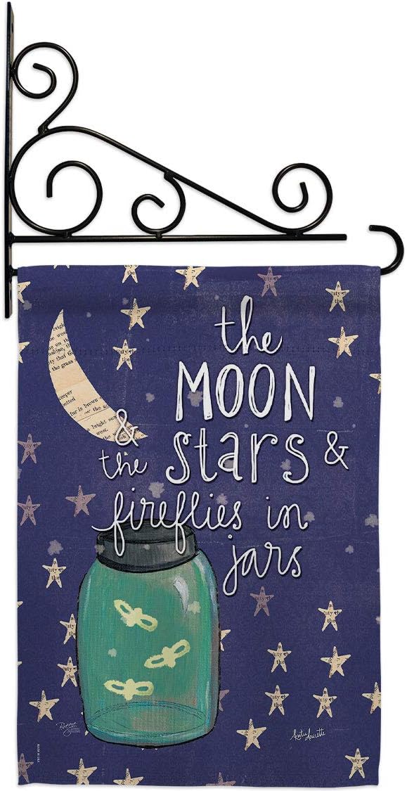 Moon Stars Fireflies Jars Garden Flag Set Wall Holder Sweet Life Expression Spiritual Hope Love Wisdom Support Emotion Postive Small Gift Yard House Banner Made In USA 13 X 18.5