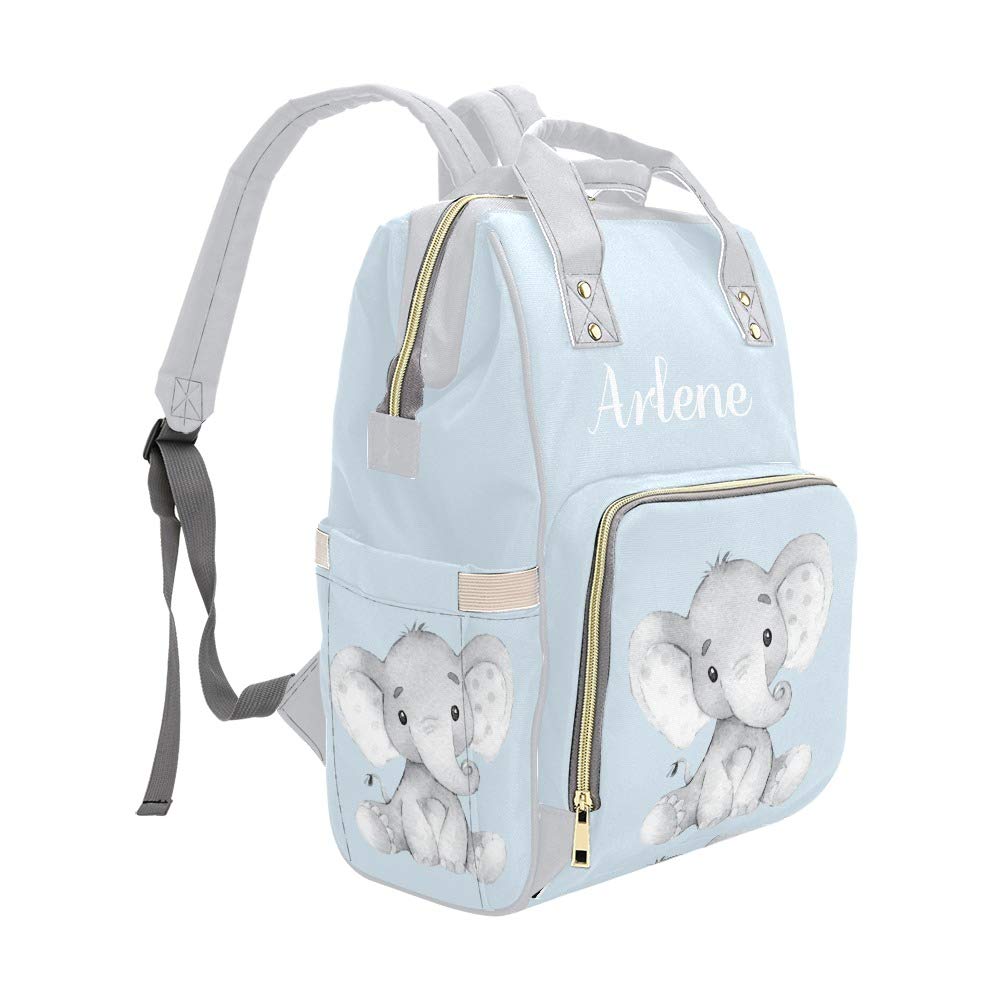 Cute Little Elephant Blue Personalized Diaper Bag Backpack Tote with Name,Custom Travel Nappy Mommy Bag Backpack