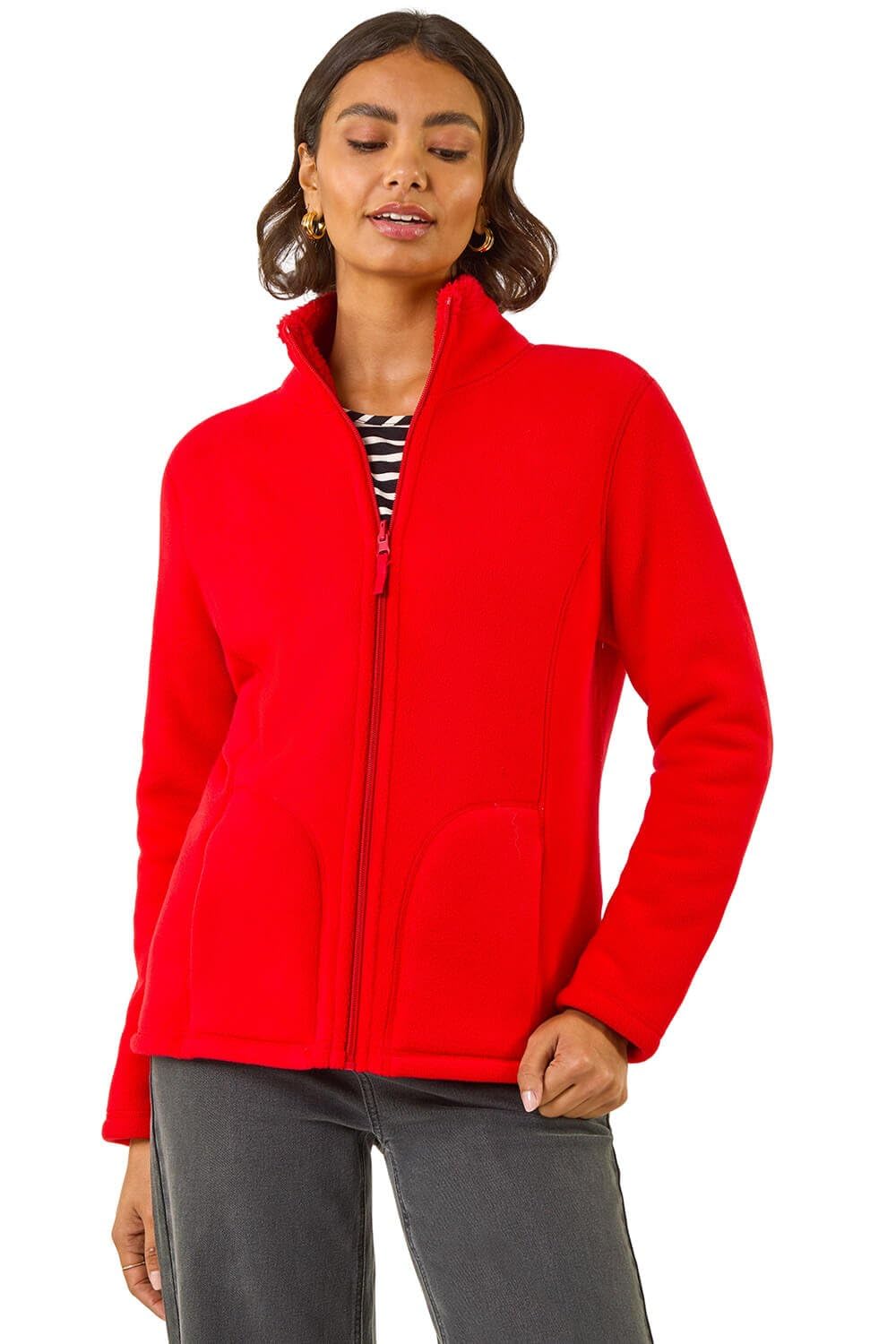 Roman Women's Red Reversible Fleece Zip Jacket In | : Size 16