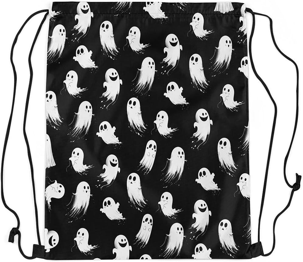 jejeloiu Happy Ghost Drawstring Bags 13" x15 Waterproof