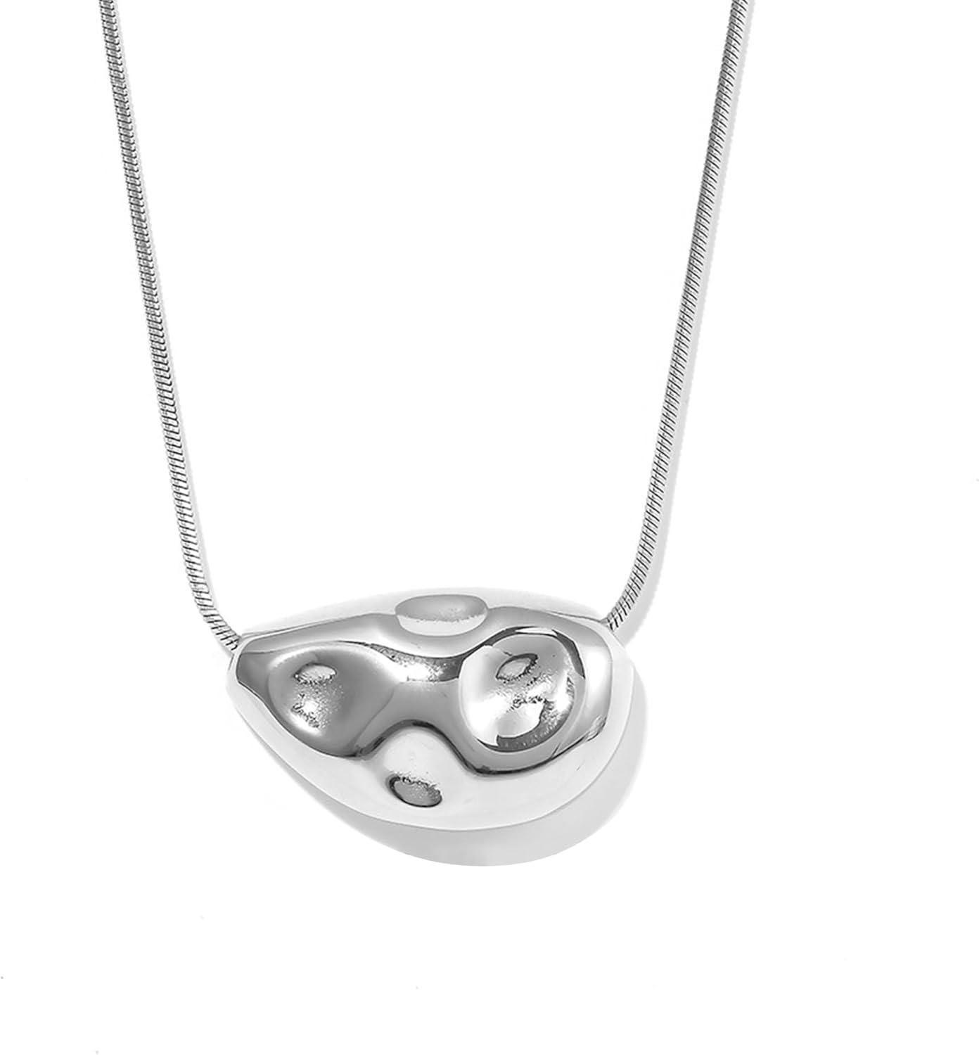 Jean Beau Chunky Irregular Textured Pendant Long Necklace for Women, Statement Trendy Stainless Steel Chain Necklaces Prom Fashion Jewelry Gift