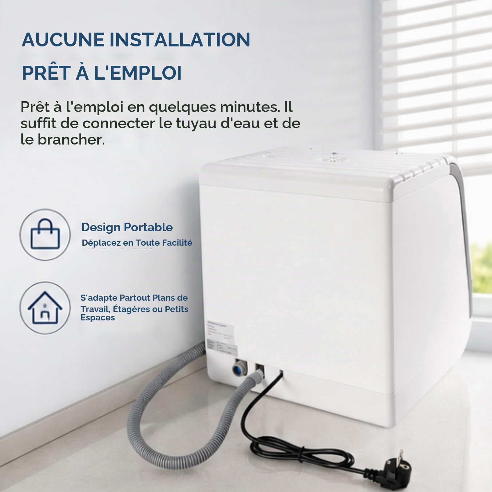 Mini lave-vaisselle, séchage à haute température, portable, intelligent, pas d'installation nécessaire, 5 l, équipé de tuyaux d'alimentation et d'évacuation, pour un usage domestique