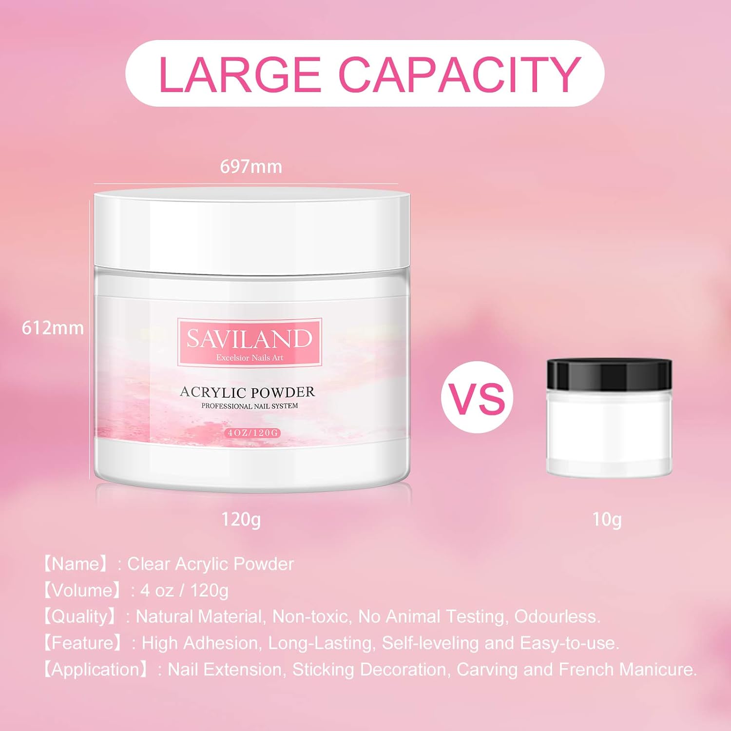 Saviland Clear Acrylic Powder 4.23oz - Professional Crystal Polymer Clear Nail Powder Acrylic Nail System for Acrylic Nails Extension No Need Nail Lamp : Beauty & Personal Care