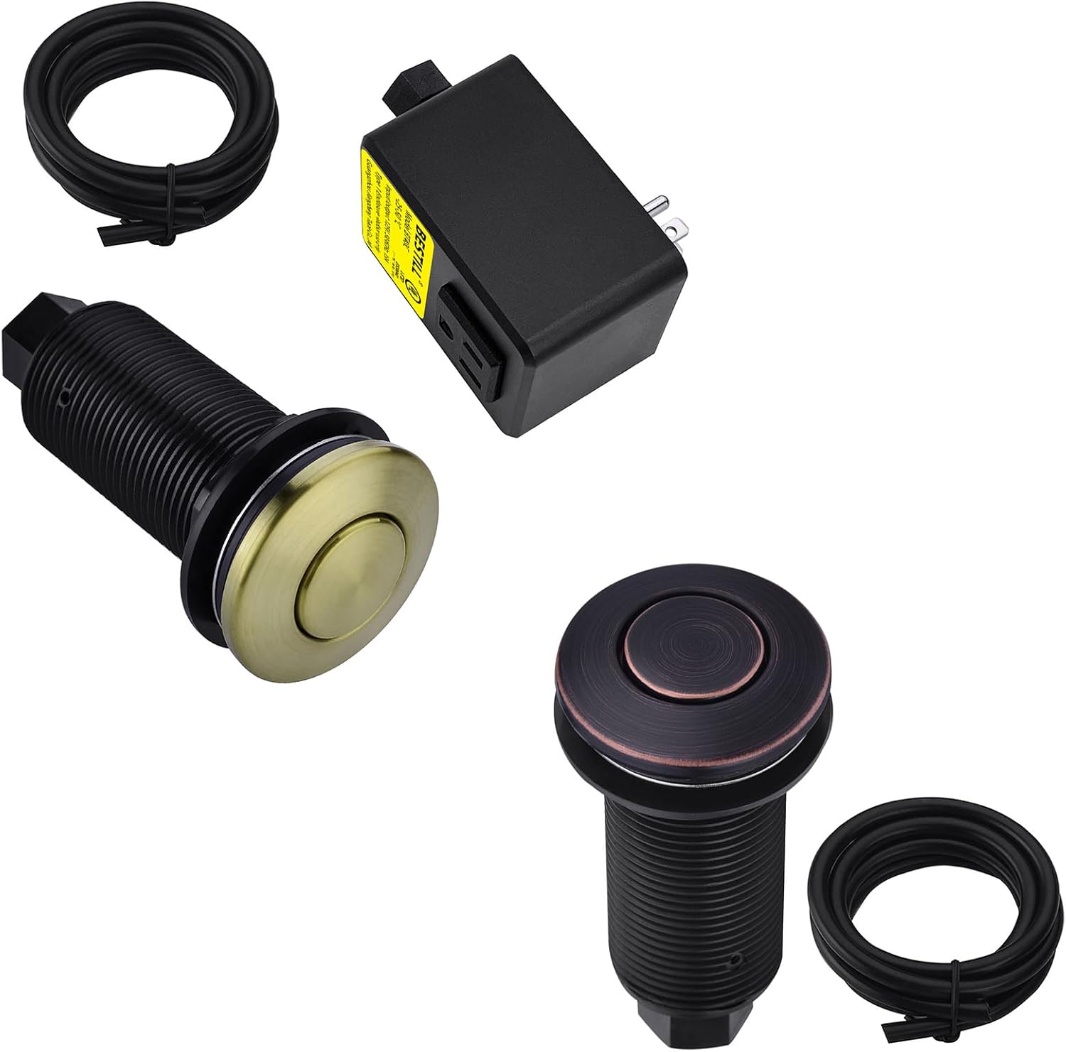 BESTILL Garbage Disposal Air Switch Kit, UL Listed, Sink Top Long Push Button, Brushed Gold, Oil Rubbed Bronze