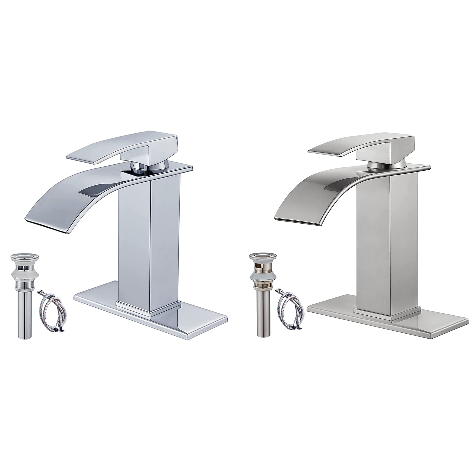 Hcfyauis Women's Brushed Nickel Bathroom Sink Faucet Waterfall Spout Matching With Waterfall Spout Bathroom Sink Faucet Polish Chrome Single Handle 1 Hole Deck Mount