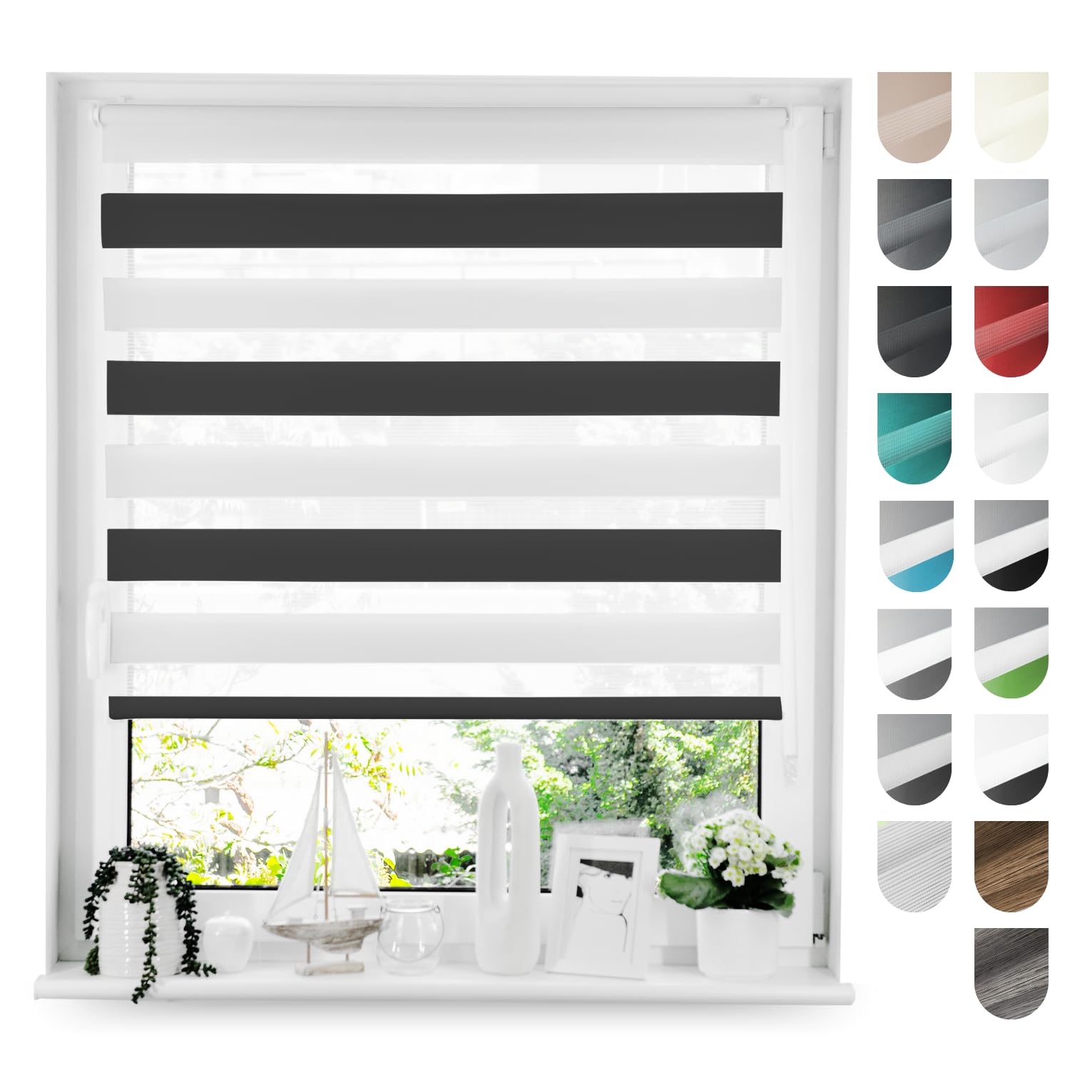 Tom'Shop Tom'Shop® Doppelrollo DuoRollo (Schwarz & Weiß 40cm x 130cm) Duo Rollos für Fenster Klemmfix ohne Bohren mit Klämmträger Fensterabdeckung Fensterrollo leichte Montage